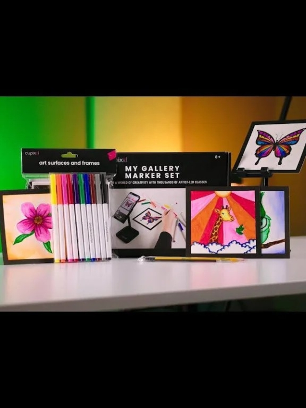 with Multicolor Markers and Black Stand